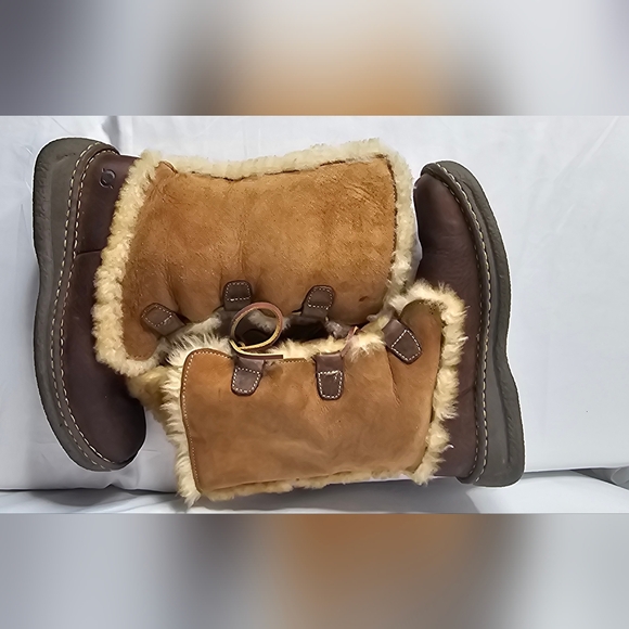 Born Two Tone Telly Leather Suede Shearling Brown Boots 7 / 38 Lace Up - Picture 6 of 13